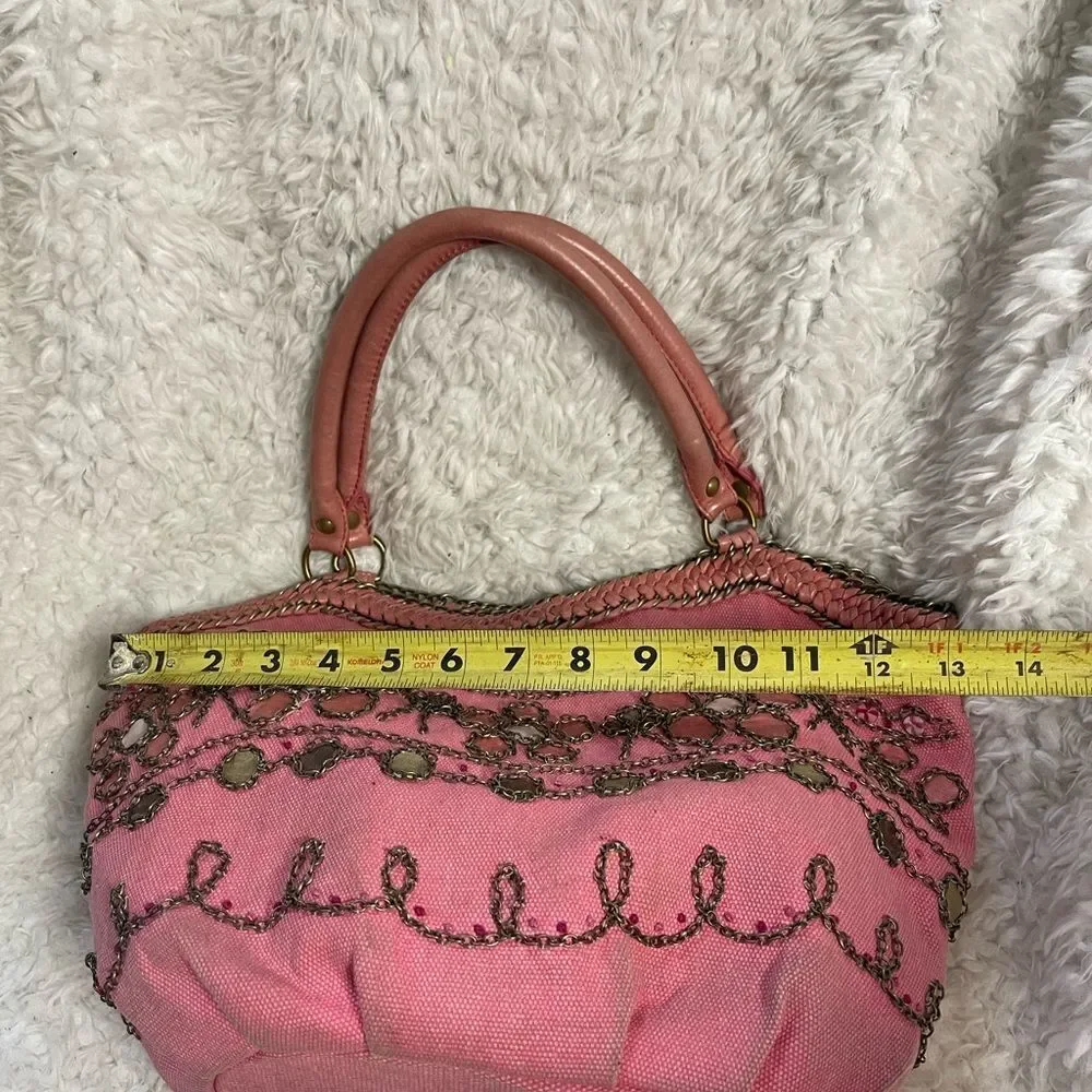 Ipa-Nima pink canvas Jeweled Embellished Satchel leather straps